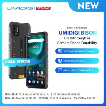 UMIDIGI BISON IP68/IP69K Waterproof Rugged Phone 48MP Matrix Quad Camera 6.3" FHD+ Display 6GB+128GB NFC Android 10 Smartphone