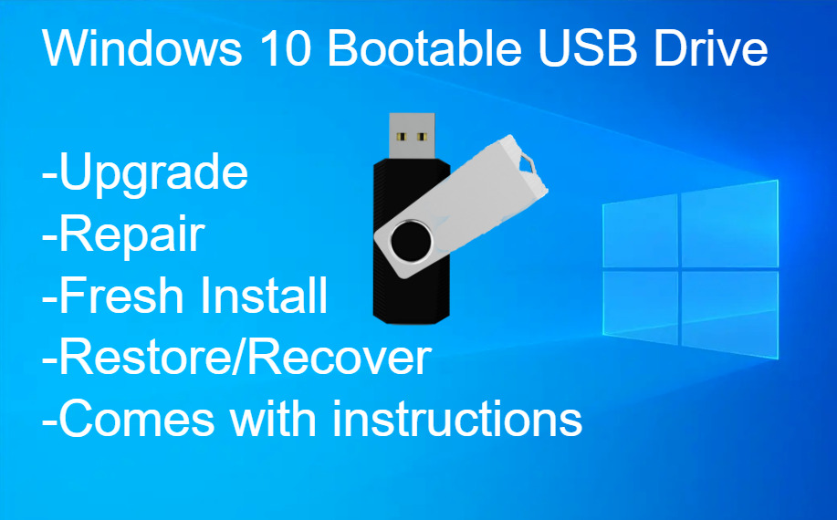 Windows 10 BOOT USB - PC System Repair Restore Recovery Install Tool x64 & x84