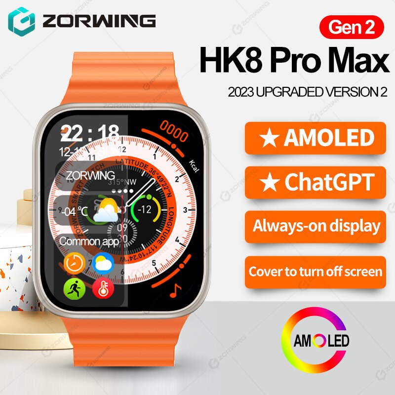 HK8 Pro Max Gen2 ChatGPT Smart Watch Ultra Men AMOLED Smartwatch Blood Pressure Always on Display Sport Watch for Android IOS
