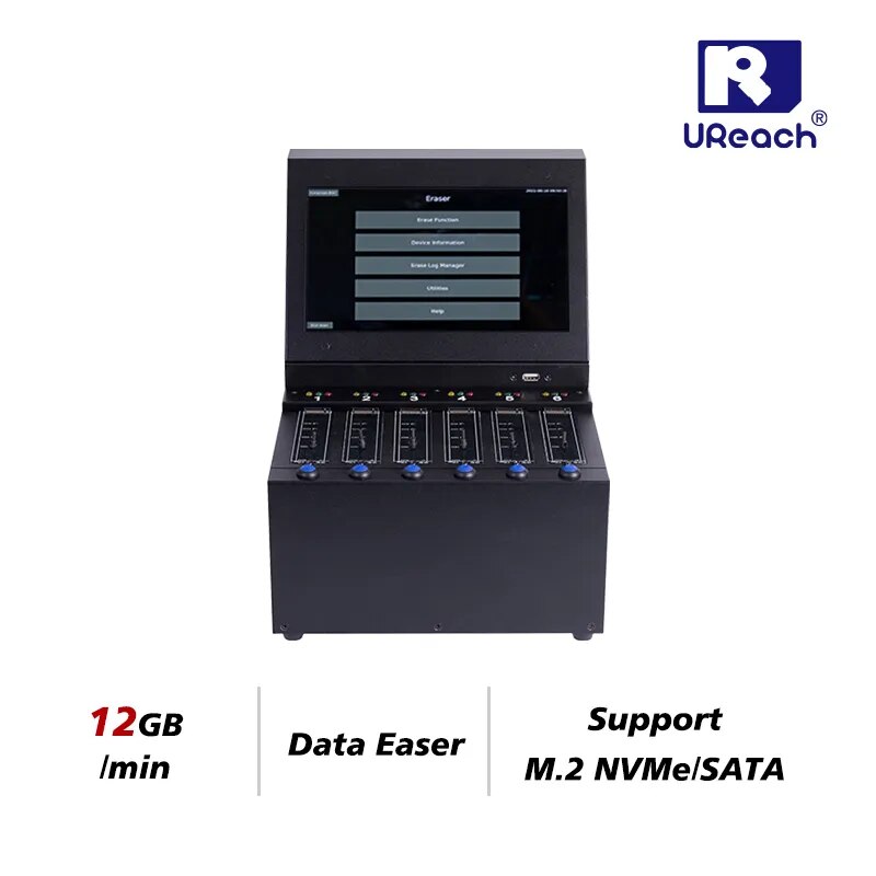 U-Reach GE936 6 Ports 12GB/min M.2 NVMe/SATA data eraser SSD cleaner wiper sanitizer